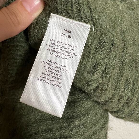 beachlunchlounge Olive Green Mock Neck Cable Knit Poncho Sweater Size M - Picture 9 of 10